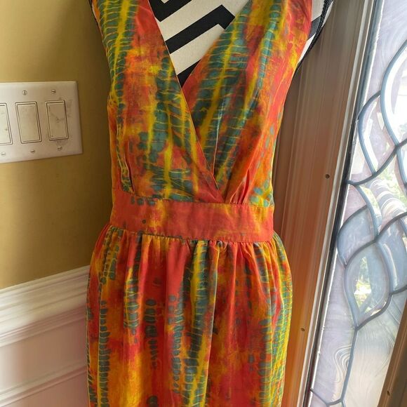 NWT Ellen Weaver multi marble color orange,yellow & green.Maxi dress SZ2X - Picture 5 of 11